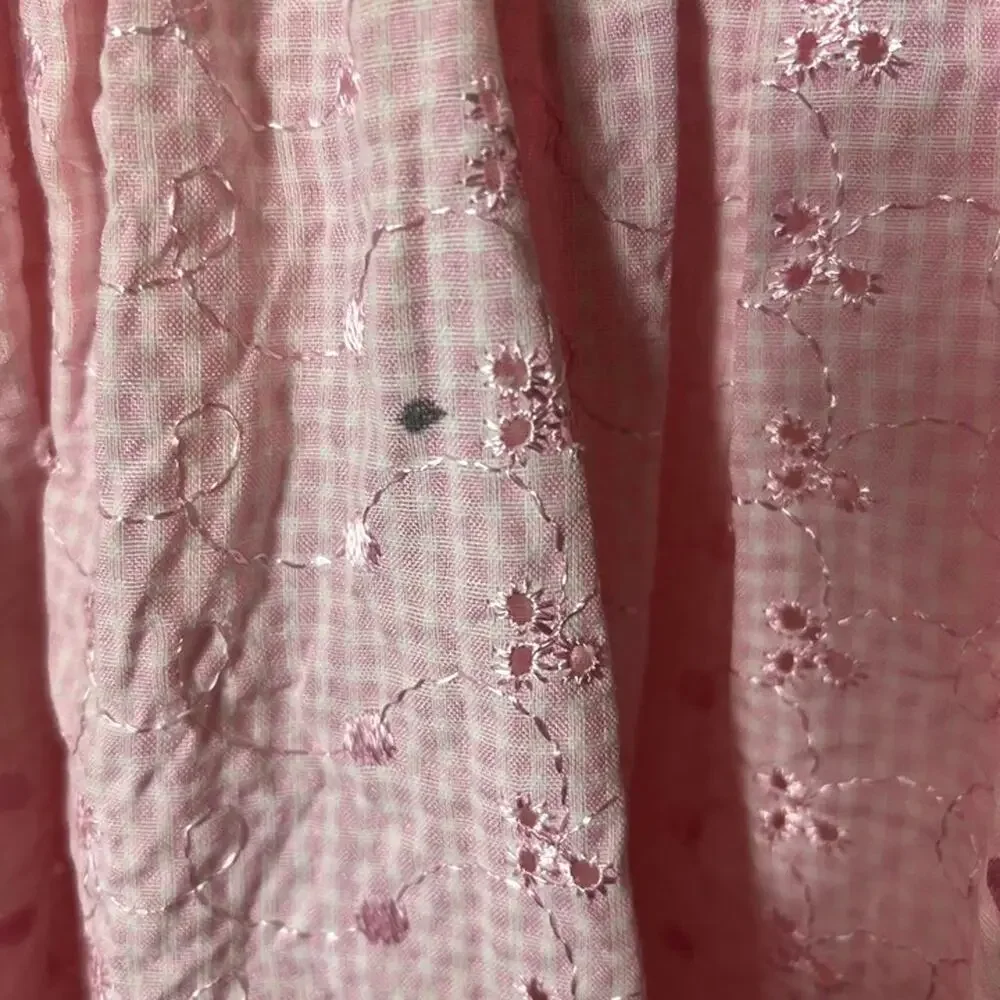 Ashley Ann Pink & White Plaid Embroidered Dress | Floral Bow Back Girls Size 6X